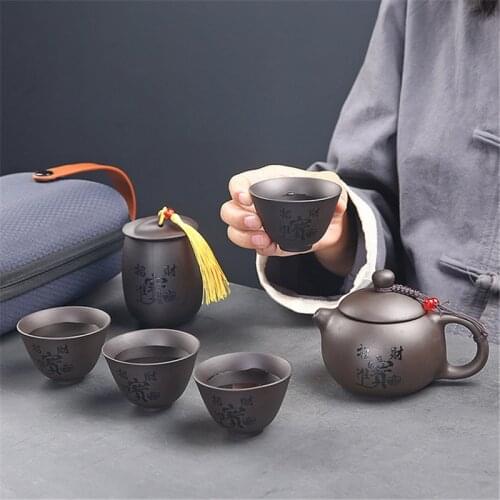 Customize Tea Set Purple Clay Portable Teapot Set Outdoor Travel Gaiwan Tea Cups of Teaware Ceremony Teacup Gifts For Friends