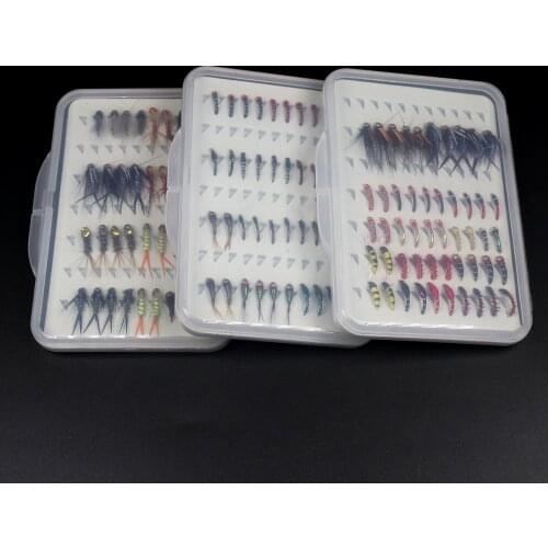 40PCS/Box Fishing Fly Set Stonefly Buzzers Beadhead Nymphs Epoxy Coated Nymphs Portable Trout Fly Fishing Box