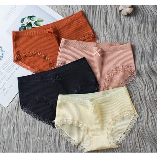 Lingerie Women Cotton Panties Bow Womens Underwear Solid Breathable Waist Girls Female Underpants Plus Size Lady Briefs Pink