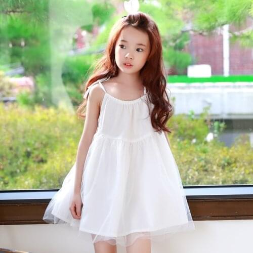 New Summer Childrens Clothing Girls Beach Dress Korean Dress White for Teenager Childrens White Braces Dress