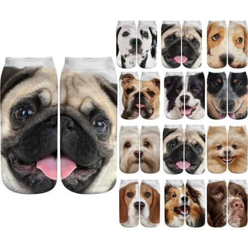 New 3D Print Funny Cute For Women Cartoon Dogs Animal Unisex Short Socks Creative Colorful Multiple Face Happy Low Ankle Socks