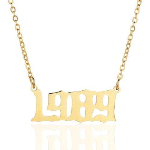 Personalized Old English Number Necklaces Women Custom Jewelry Year 1991 1992 1993 1994 1995 1996 1997 1998 1999 Birthday Gift