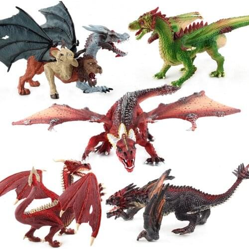 Lifelike Greek Mythology Chimera Model Three-Headed Flying Dragon Dinosaur Toys Children Kids Gift Collectible Home Decoration