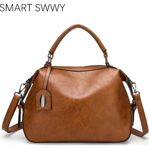Luxury Handbags Women Bags Designer Fashion Solid Oil Skin Leather Shoulder Bags Elegant Simple Crossbody Bags For Women 2019