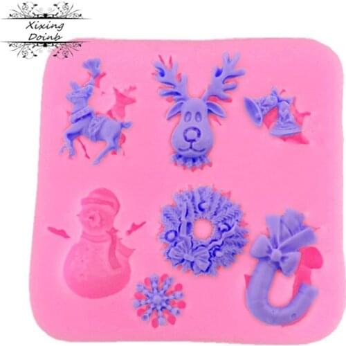 Xixing Christmas deer snowman bell and wreath shape Silicone moulds fondant mold cake decorating tools chocolate molds