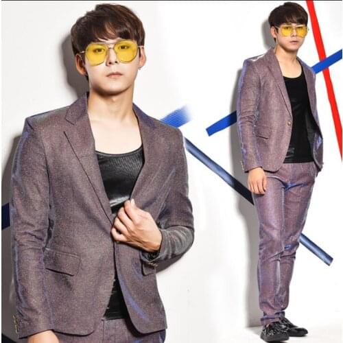 Blue-violet gradient glitter clothes men suits designs masculino homme stage costumes for singers jacket men sequins blazer