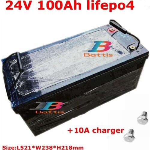 Waterproof 24V 100AH lifepo4 Battery with 100A BMS for bicycle motorhomes Solar energy Inverter camping + 10A Charger