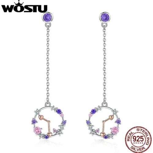 WOSTU Hot Sale 925 Sterling Silver Original Colorful Time Clock Crystal Ball Dorp Earring For Women Jewelry Gift BNE035