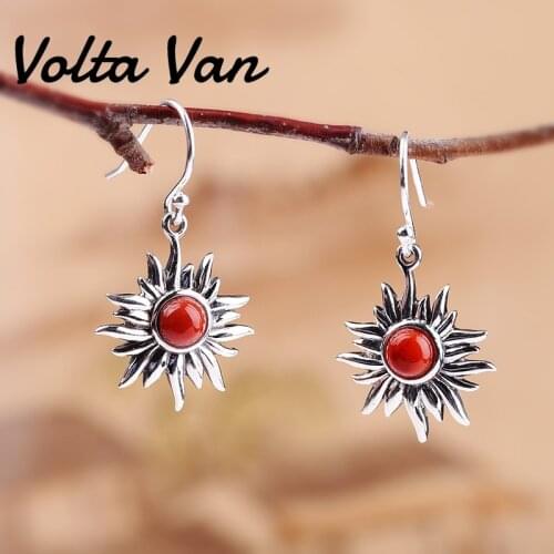 Volta Van 925 Sterling Silver Drop Earrings Jewelry Jade Pendientes Plata Ethnic Elegant Sun Flower 2021 New Concise Earrings