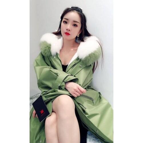 Real fox fur collar coat womens 2021 new lining mid-length fashion fur coat winter womens coat