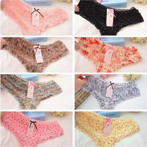 Women Sexy Dot Female Underwear Lace Ruffles Womens Sheer Panties Butt Lifter Briefs
