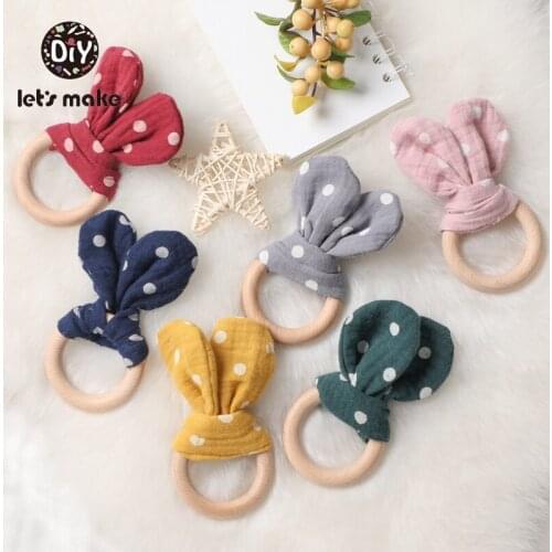 Lets Make 1PC Baby Bunny Eer Cotton BPA Free Beech Wooden Rodent Animal Bee Teething Toys Baby Nursing Bracelet Wood Teether