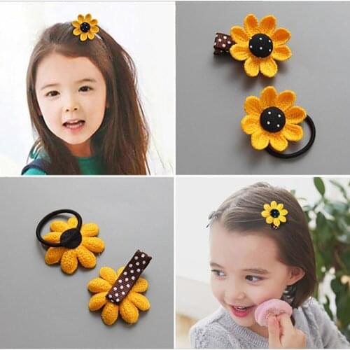 10pc Girls Sunflower Hair Clip Accessories Handmade Baby Hair Bands Hairpins Girls Princess Baby Hair Ties Rubber Band Hair Clip