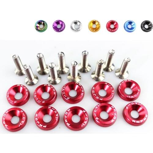 20PCS M6x20mm Red Blue JDM Billet Aluminum Fender Bumper Washer Bolt Engine Bay Dress Up Kit Universal Screw Bolt Car Styling