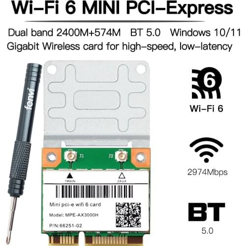 3000Mbps Wifi 6 Mini PCI-E Card Wireless Adapter Dual Band 2.4Ghz/5Ghz Bluetooth 5.0 Notebook Wlan Wifi Card 802.11ax/ac MU-MIMO