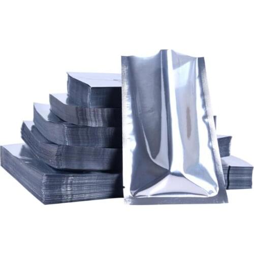 100Pcs/Lot Open Top Aluminum Foil Bag Vacuum Heat Seal Packaging Pouches Food Coffee Tea Mylar Foil Bag Storage Silver Flat Bags