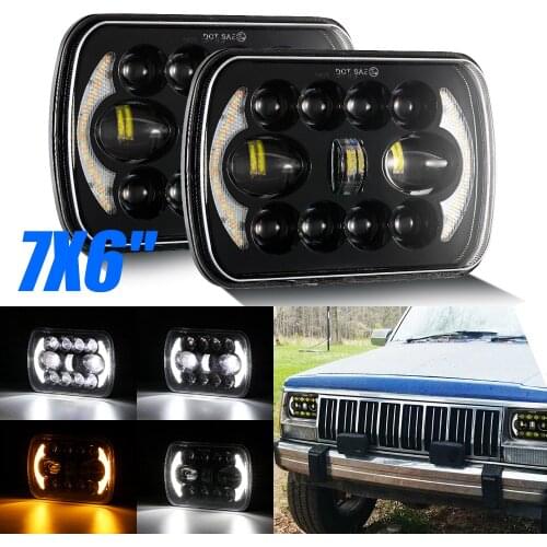 7x6 5x7 inch Car LED Headlight Halo DRL for Jeep Wrangler YJ 1986-1995 for Cherokee XJ 1984-2001 Off-Road Vehicles
