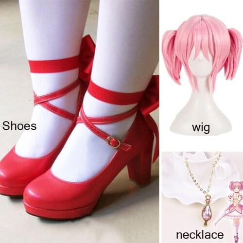 Anime Wig Puella Magi Madoka Magica Madoka Kaname Cosplay necklace Wigs and shoes Halloween Cosplay Prop 34-43