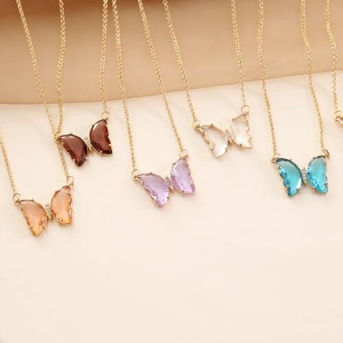 Initial Crystal Butterfly Pendant Necklace For Women Accessories Female Butterfly Necklace chain Simple butterfly choker Alloy