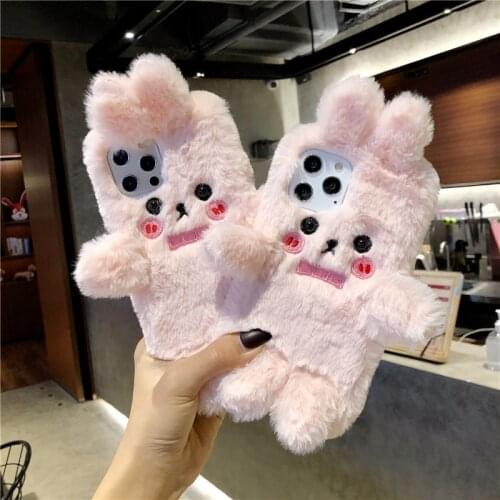 ZUIDID Cute 3D Rabbit Cat Bear Warm Plush Phone Case for iPhone 11 Pro Max 12 XS MAX X XR 7 8Plus Soft Silicone Cover Fundas Bag