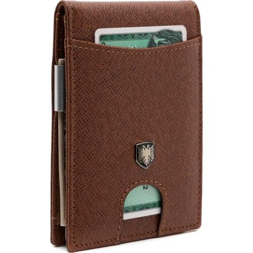 CHQEL Money Clip Leather Wallet - Mens Wallets Slim Front Pocket RFID Blocking Geniune Leather Card Holder Minimalist Gift Box