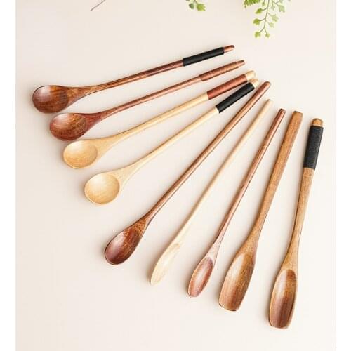 2021 New Japanese-Korean Style Long Handle Wooden Coffee Spoon Milk Tea Stirring Small Spoon Wooden Spoon Kitchen Accessories