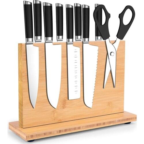 Double-Sided Bamboo Magnetic Knife Block Kitchen Wood Knife Holder Organizer Block Universal Dock Magnet Stand Storage Rack