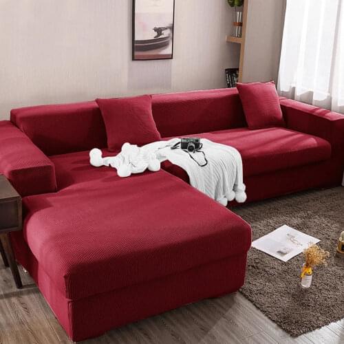Polar fleece Stretch Sofa Cover for L-shaped Corner Sofas Chaise Longue Slipcovers 1/2/3/4 Seater Knitted Elastic Couch Covers