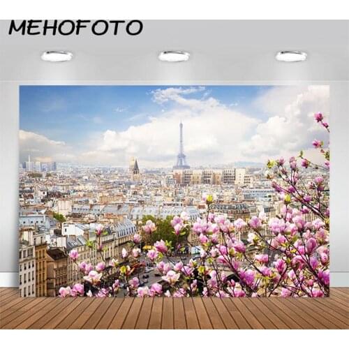 MEHOFOTO Eiffel Tower Backdrop Romantic Floral View Landscape Photography Background Wedding Decor Backdrops Photo Booth Studio