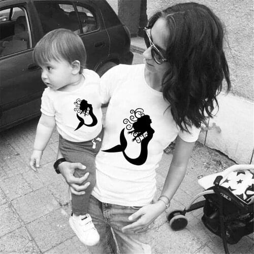 Family Matching T Shirt Family Look Outfits Summer New Fashion Little Mermaid Printed Cute Cartoon T-shirts Harajuku Unisex Tops
