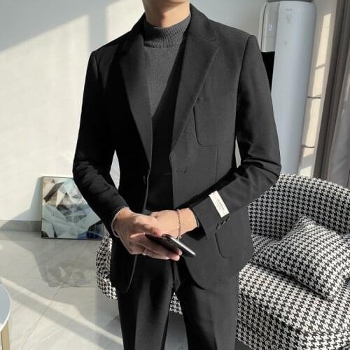 Korean 2 Piece Wedding Suits for Men Single Breasted Slim Business Suits (Blazers+pants) Social Party Tuxedo Dress Costume Homme