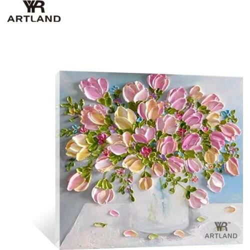 Beautiful pink flowers for home deocration pure handmade canvas oil painting wall art picture for living room bedroom no framed