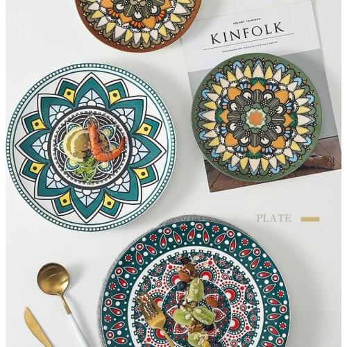 Nordic Round Dinner Plates Ceramic Cookware Vintage Food Steak Trays Decorative Dinner Plates Vajilla Kitchen Tableware DB60PZ