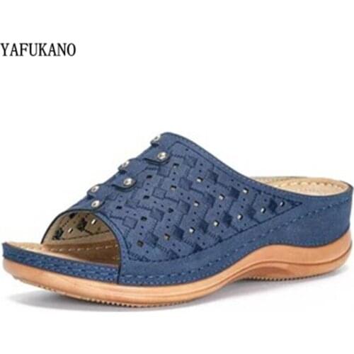 2020 Summer Women Slippers Rome Retro Casual Shoes Thick Bottom Wedge Open Toe Women Sandals Beach Slip On Slides Female