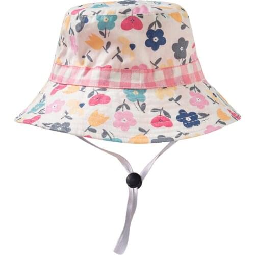 Summer Hat Girl Beach Sun Pink Flowers Big Brim With String Breathable Cap Accessory For Baby Toddlers