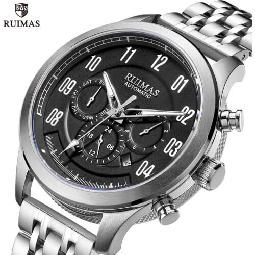 RUIMAS Mechanical Watches Men Steel Business Wristwatch Man Luxury Top Brand Waterproof Automatic Watch Week Month Relogio 6785