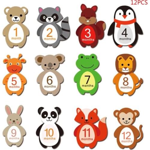 Cute Baby Monthly Milestone Sticker Baby Photography Props Photo Stickers 1-12 Months