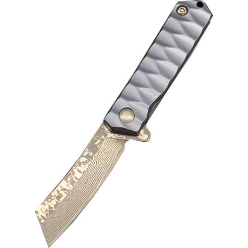 Damascus Steel Titanium Handle Mini Knife EDC Gift Knife Self-defense Keychain Knife Portable Emergency Tool