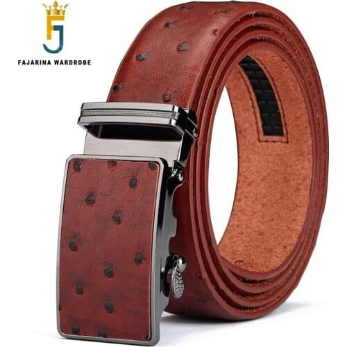 FAJARINA Name Mens Strap Unique Ostrich Pattern Casual Genuine Leather Belt Automatic Cowhide Belts for Men 3.5cm Width N17FJ436