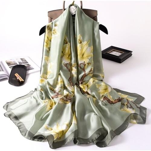 Autumn And Winter 2021 New Korean Magnolia Silk Scarf Warm Scarf Imitation Silk Fashion Foreign Style Shawl Spring And Autumn