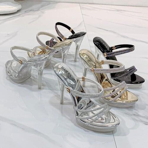 2020 New Arrival Fashion Summer Sandals Clear High heels Girls Bling Crystal Sandals shoes woman big size women Sandals