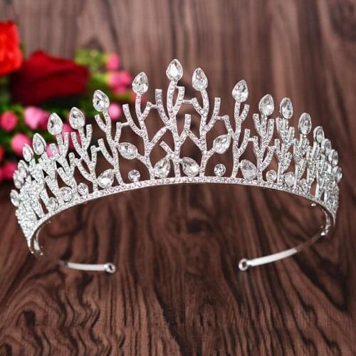 New Arrival Gorgeous Clear Rhinestone Princess Tiara Fashion Golden Leaves Diadem for Bride Wedding Hair jewelry accessories