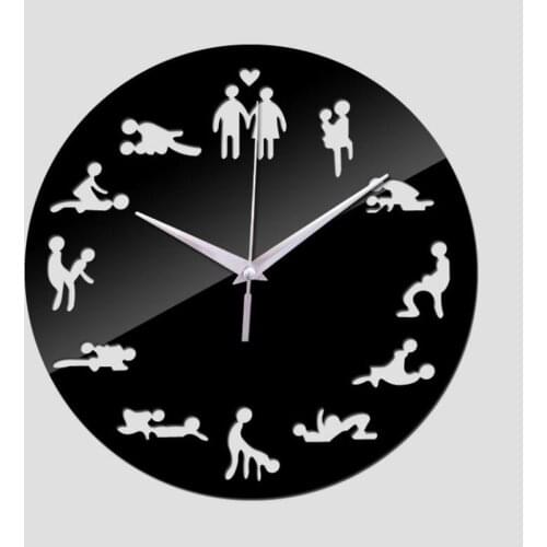 New sex position wall clock modern design selfadhesive 3d wall watch for living room mirror silent quartz watch sticker klok