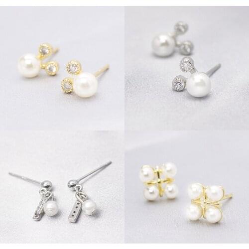 925 Sterling Silver Pin Inlaid Pearl Pendant Necklace, exquisite and simple style,christmas earrings gift