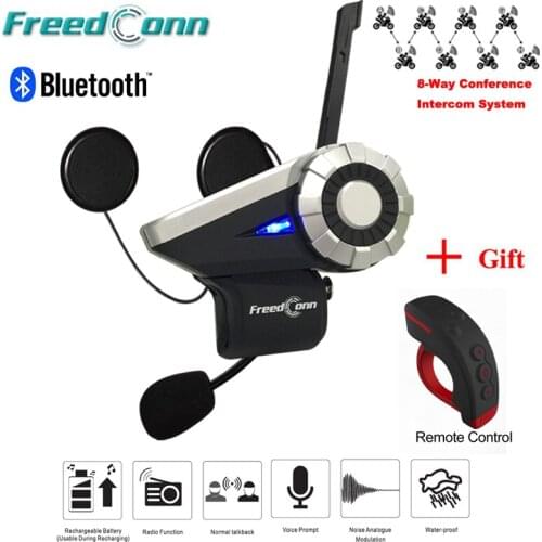 T-Rex Full Duplex Motorcycle Group Talk System 1500M 8-Way Communicate FM Radio Bluetooth Helmet Intercom Headset + L3 Remote