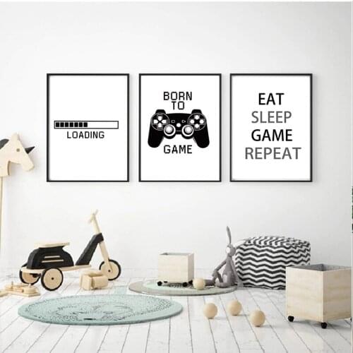 Nordic Poster HD Print Canvas Painting New Design Boys Game Black Illustration Gamer Quotes Wall Art Kids Art Picture Home Decor