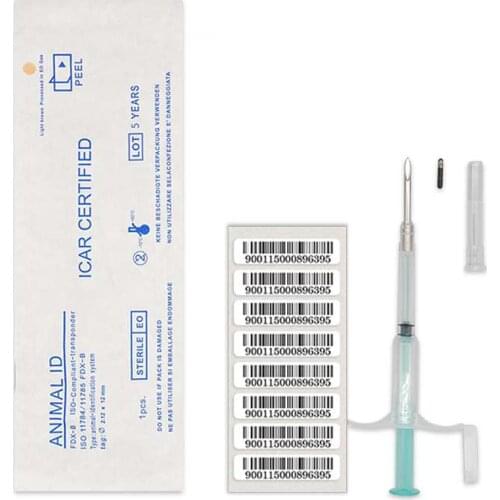 1000 pcs Animal Injection Syringe with microchip 2*12mm SET Pet Id Rfid Tag