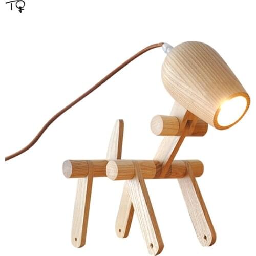 Nordic Dog Wood Table Lamp Modern Led Stand Lamp Design Foldable robot Desk Light for Bedroom study Home Decor Fixture Luminaire