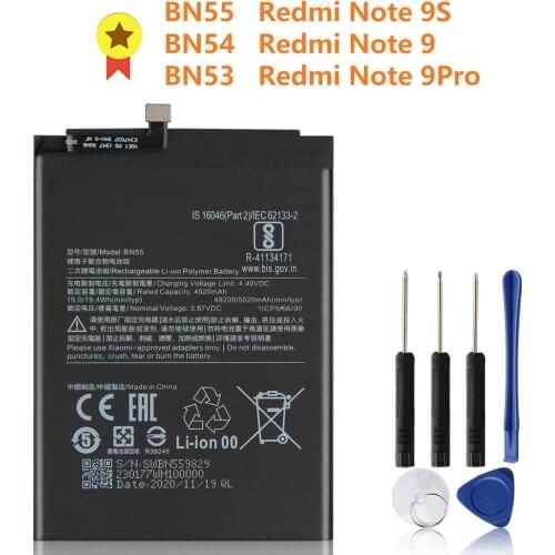 Original Battery BN55 For Redmi Note 9S BN54 For Redmi Note 9 BN53 For Redmi Note 9 Pro Xiaomi Authentic Phone Battery 5020mAh