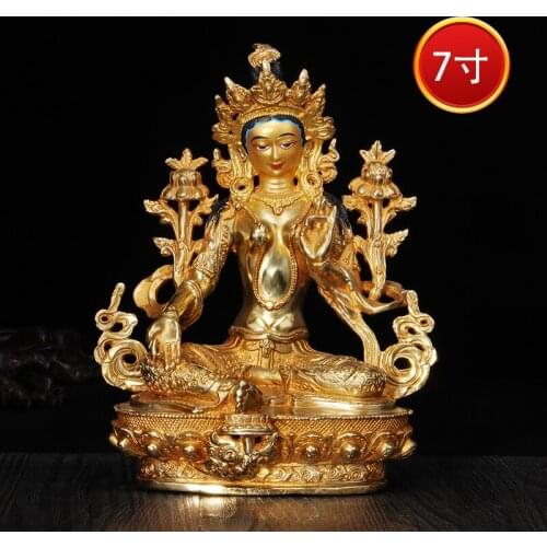 Special Offer HOME family Talisman Buddhism full Gilding Gold-plated Green Tara Bodhisattva Tara Buddha statue 21CM